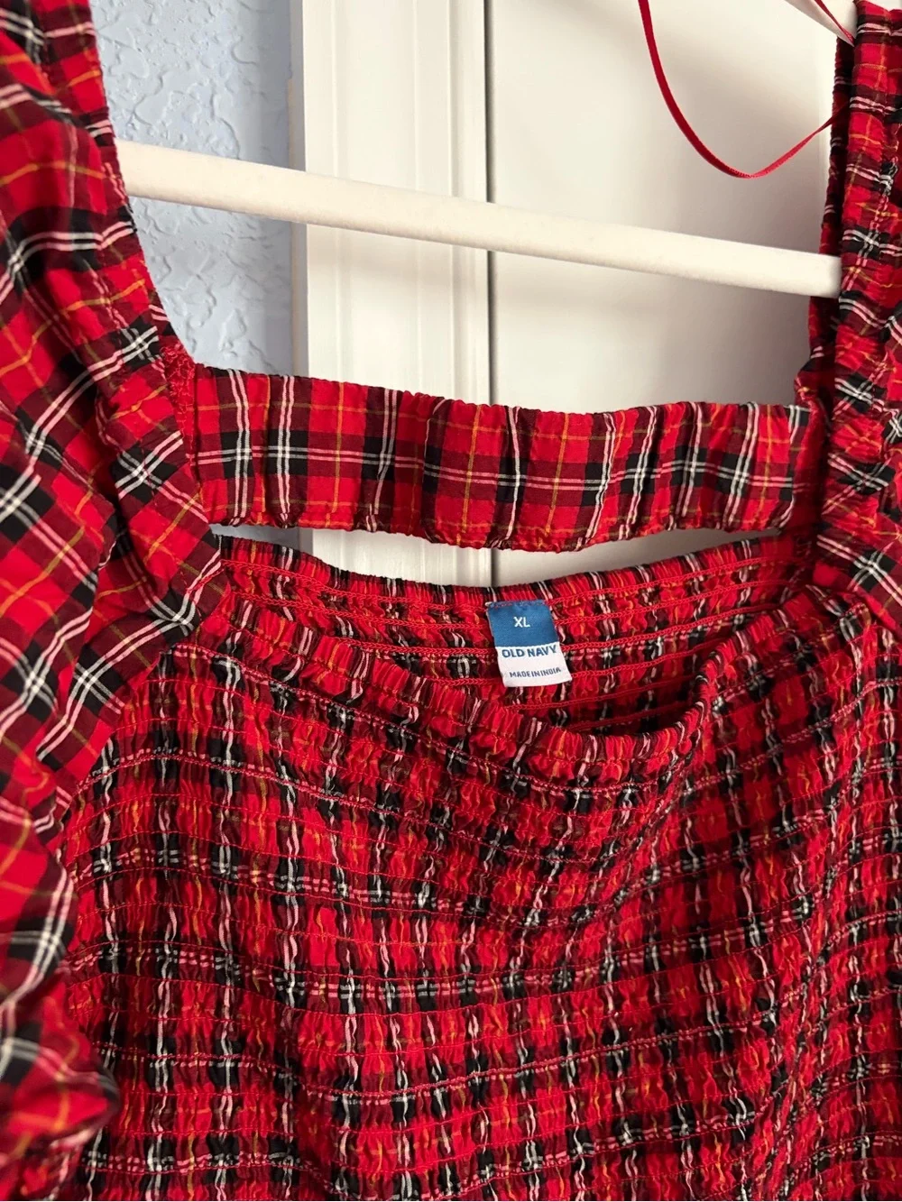 NWOT Old Navy Red Plaid Smocked Peplum Blouse